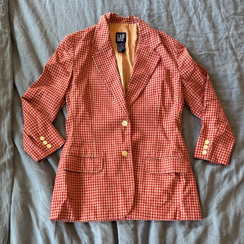 Vintage GAP linen Women's Red and tan Checkered Blazer